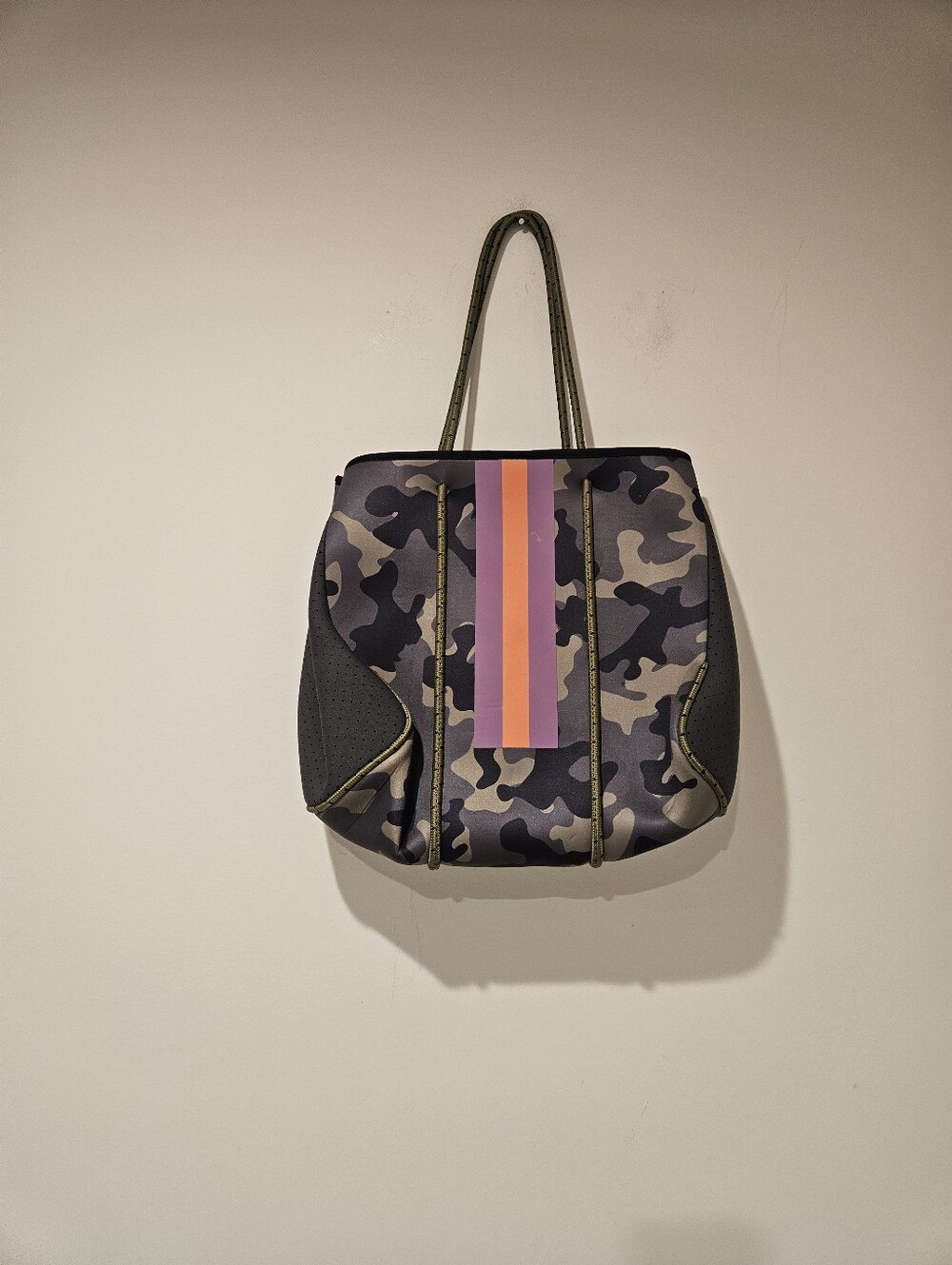 Camo Neoprene Medium Size Tote With Stripes